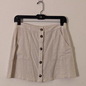 Francesca's Blue Rain Button Beige Mini Pencil Skirt with Pockets, Medium, NWOT